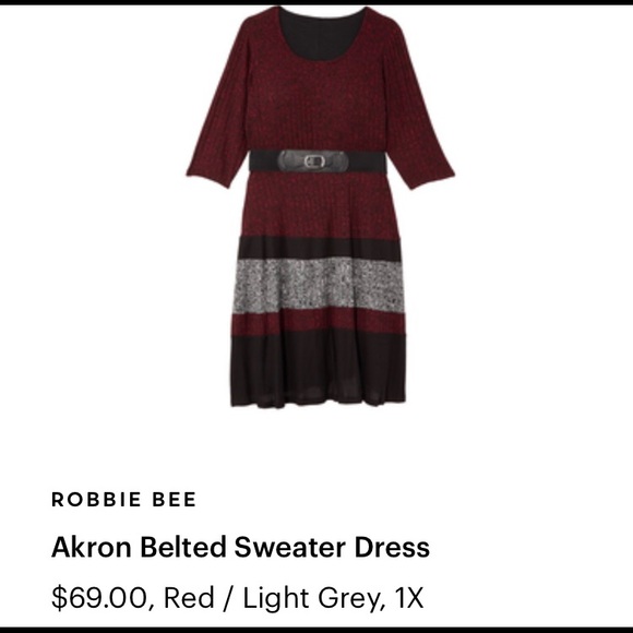 Robbie Bee Dresses | Robbie Bee - Akron Belted Sweater Dress 1x Burgundy Black Grey Nwt | Color: Black/Red | Size: 1x | Pm-76336455's Closet